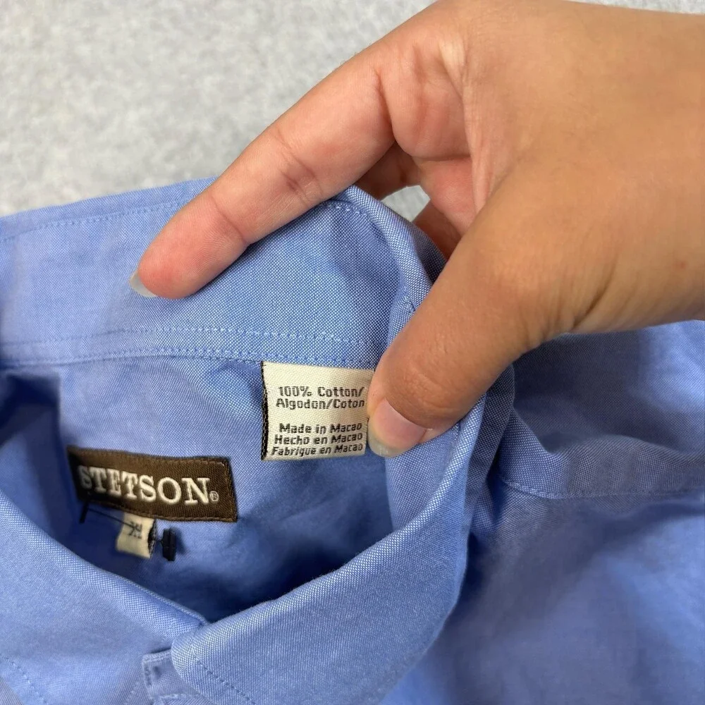 Stetson 71 Ranch Elko Nevada Shirt Mens Large Blue Button Ranch Western Rodeo